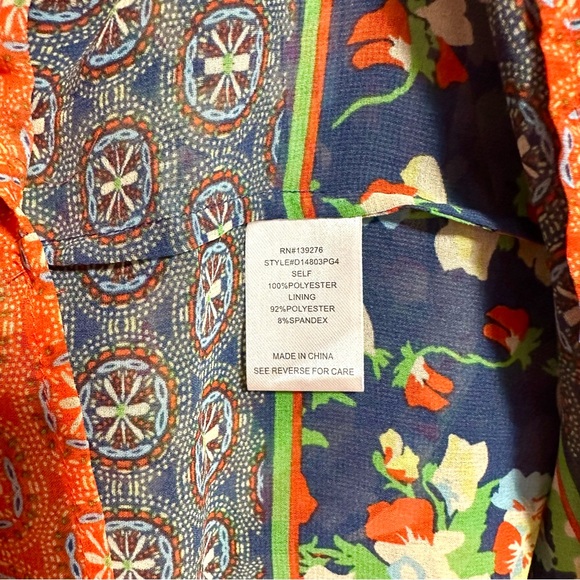 DANIEL RAINN FLORAL MIXED PRINT SEMI-SHEER PLEATED POP-OVER TUNIC BABYDOLL SzM - Picture 5 of 8